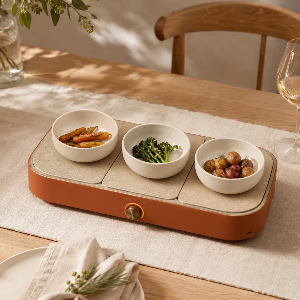 GatherGlow Cordless Table Warmer in a styled home setting