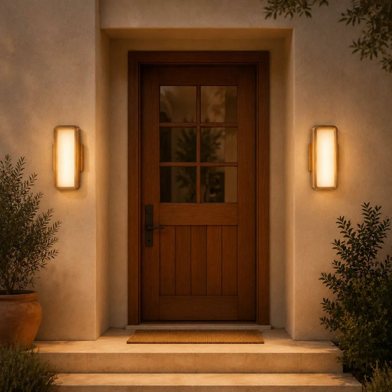 SolNest Solar Entry Light Pair in a styled home setting